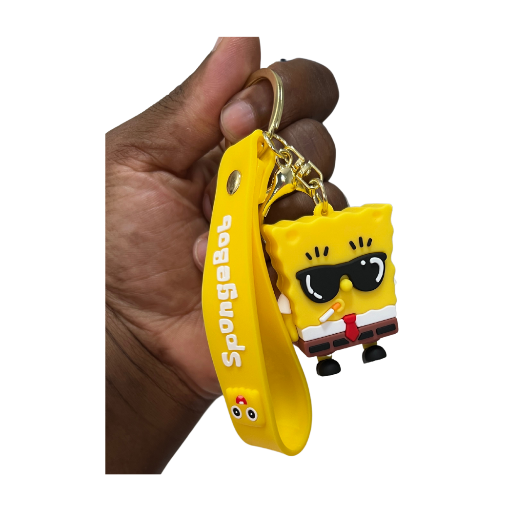 SpongeBob SquarePants Character Keychains with Wristlet - Perfect Gift for Kids & Adults - Cool Guy Bob